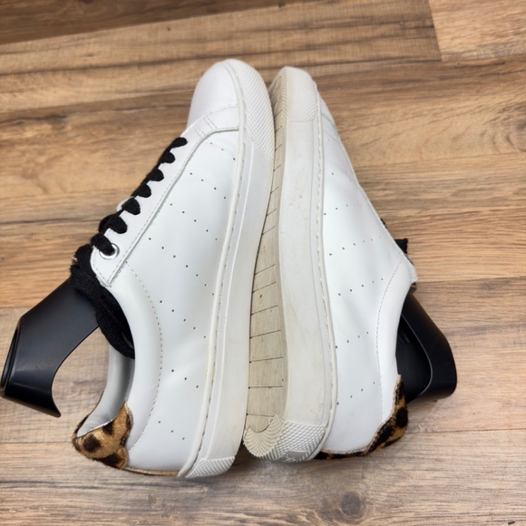 J.Crew Women’s size 7H Saturday Casual Sneakers White Leather Low Leopard - Picture 5 of 10